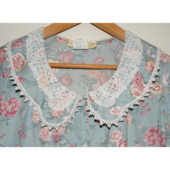Gunne Sax Blue Prairie Floral Dress Cotton Lace Womens Medium Buttondown 1970's - Picture 4 of 14